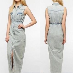 WASHBORN Snap-Front Denim Maxi Dress